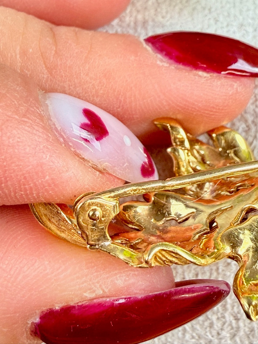 Broche en or 18K avec strass en forme de feuille-photo-4