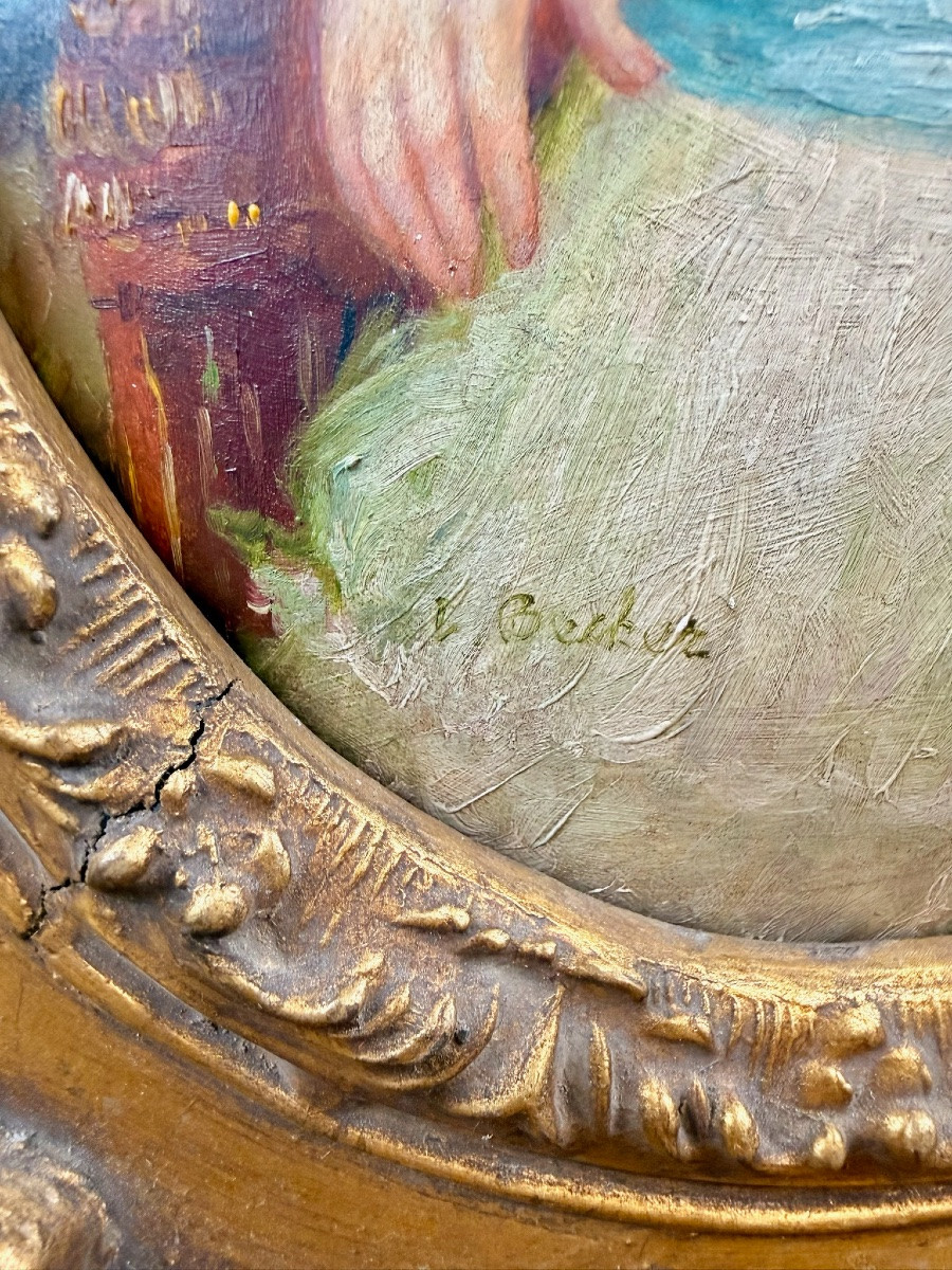 Peinture ancienne sur bois signée Becker (?) – Portrait enfant-photo-3