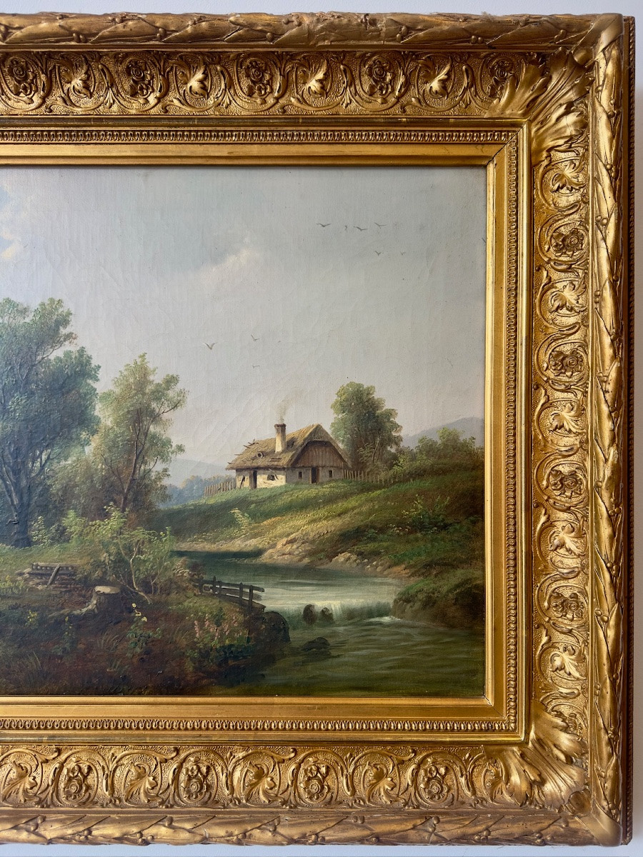 Oil On Canvas By Frederick Airy, 19th Century – Rural Landscape-photo-3