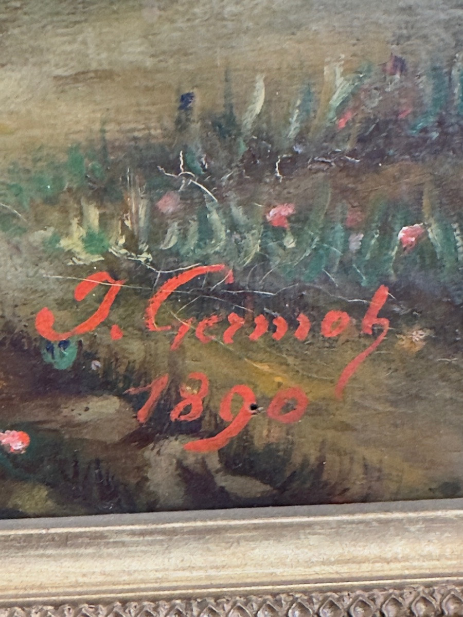 Huile sur toile XIXᵉ siècle signée J. Germoh (1890)-photo-3