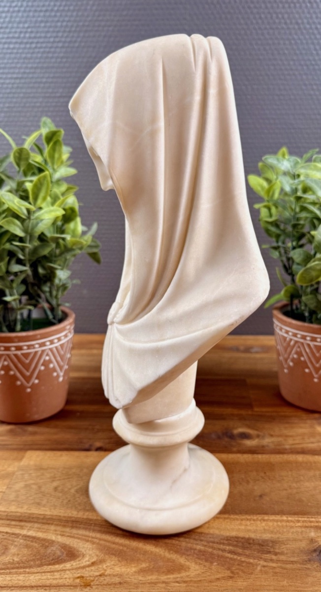 Marble Bust Of The Virgin Signed Gp – Guglielmo Pugi (19th Century)-photo-3