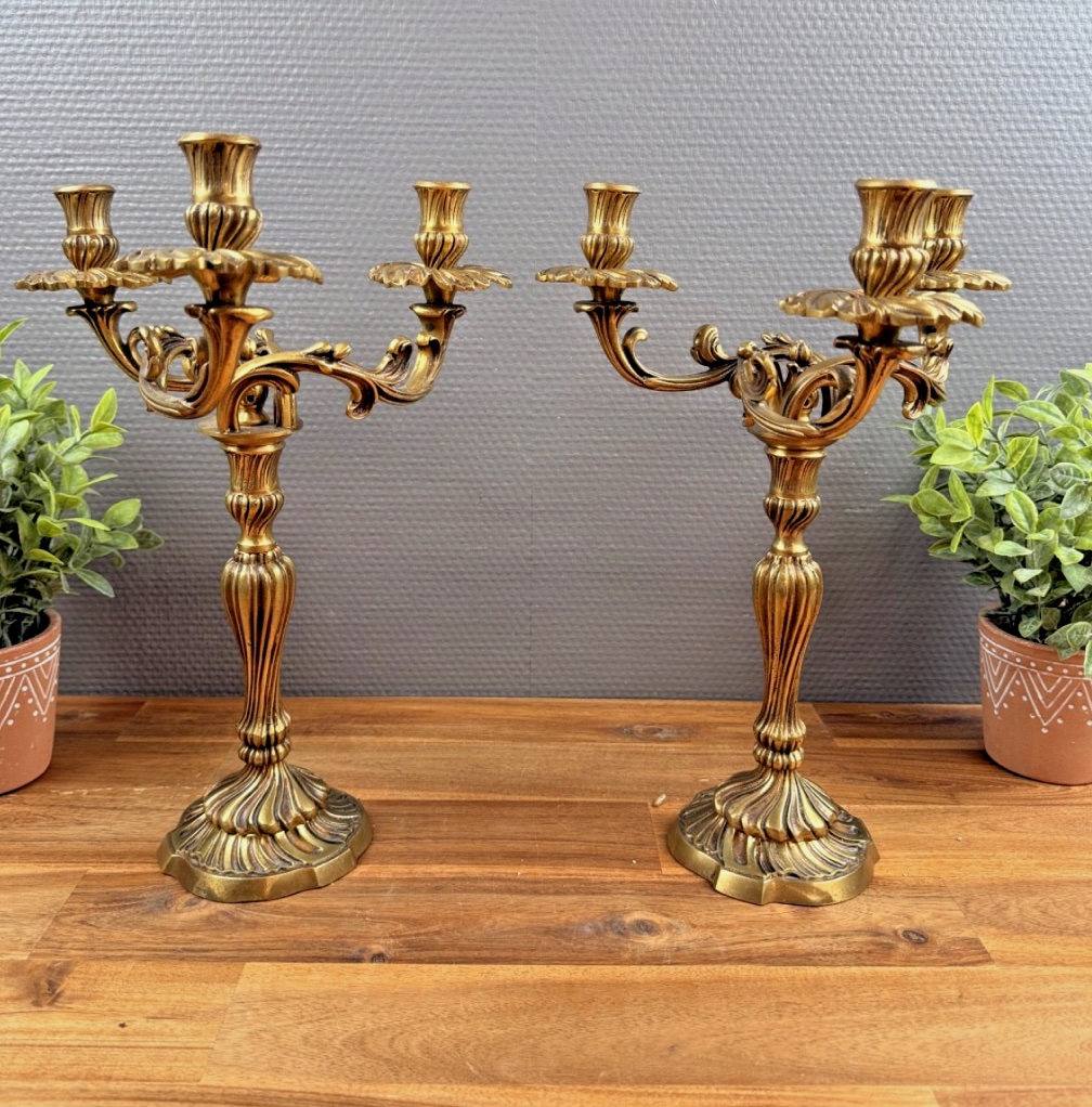 Pair Of Antique Bronze Candlesticks, Louis XV Style-photo-1