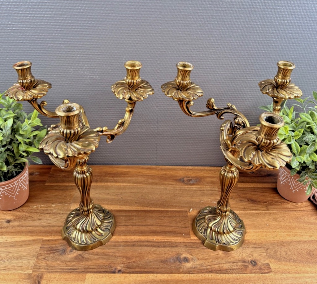 Pair Of Antique Bronze Candlesticks, Louis XV Style-photo-2