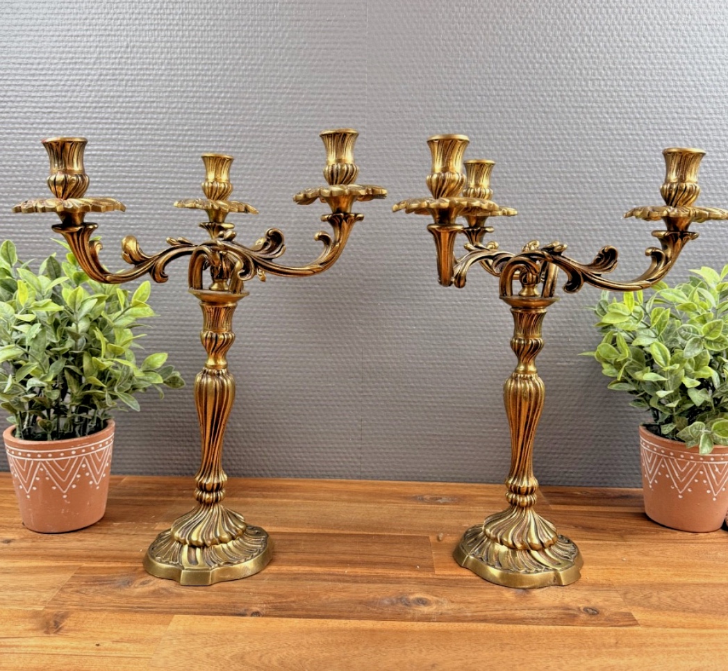 Pair Of Antique Bronze Candlesticks, Louis XV Style