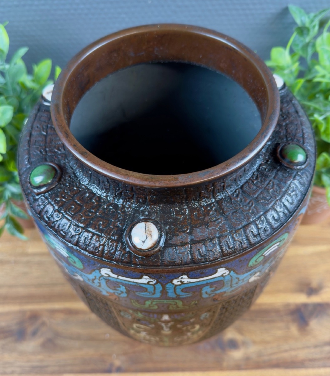 Antique Cloisonné Bronze Vase - Asian Decor-photo-3