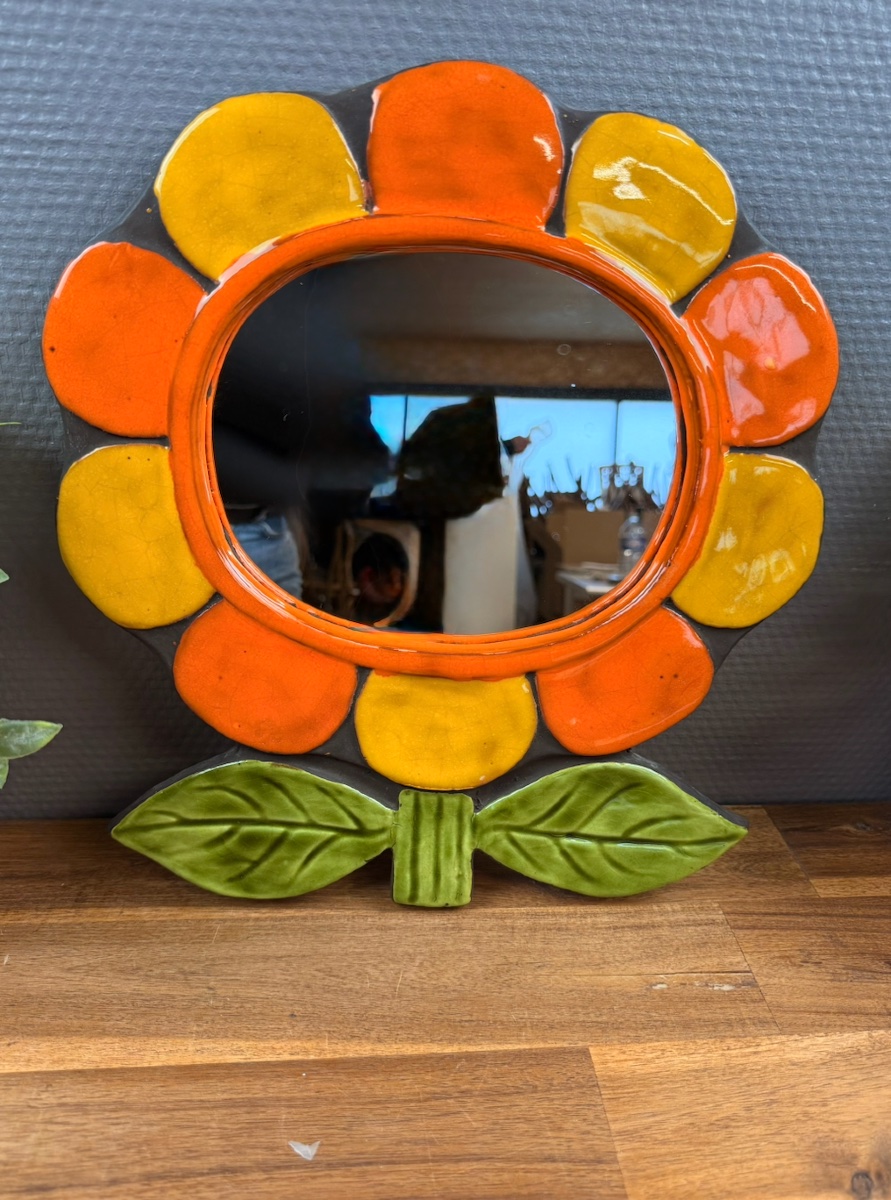 Miroir Fleur Céramique Mithé Espelt Vintage Années 60/70-photo-2