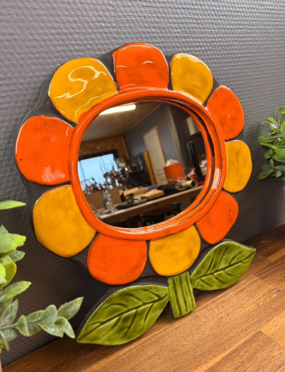 Miroir Fleur Céramique Mithé Espelt Vintage Années 60/70-photo-3
