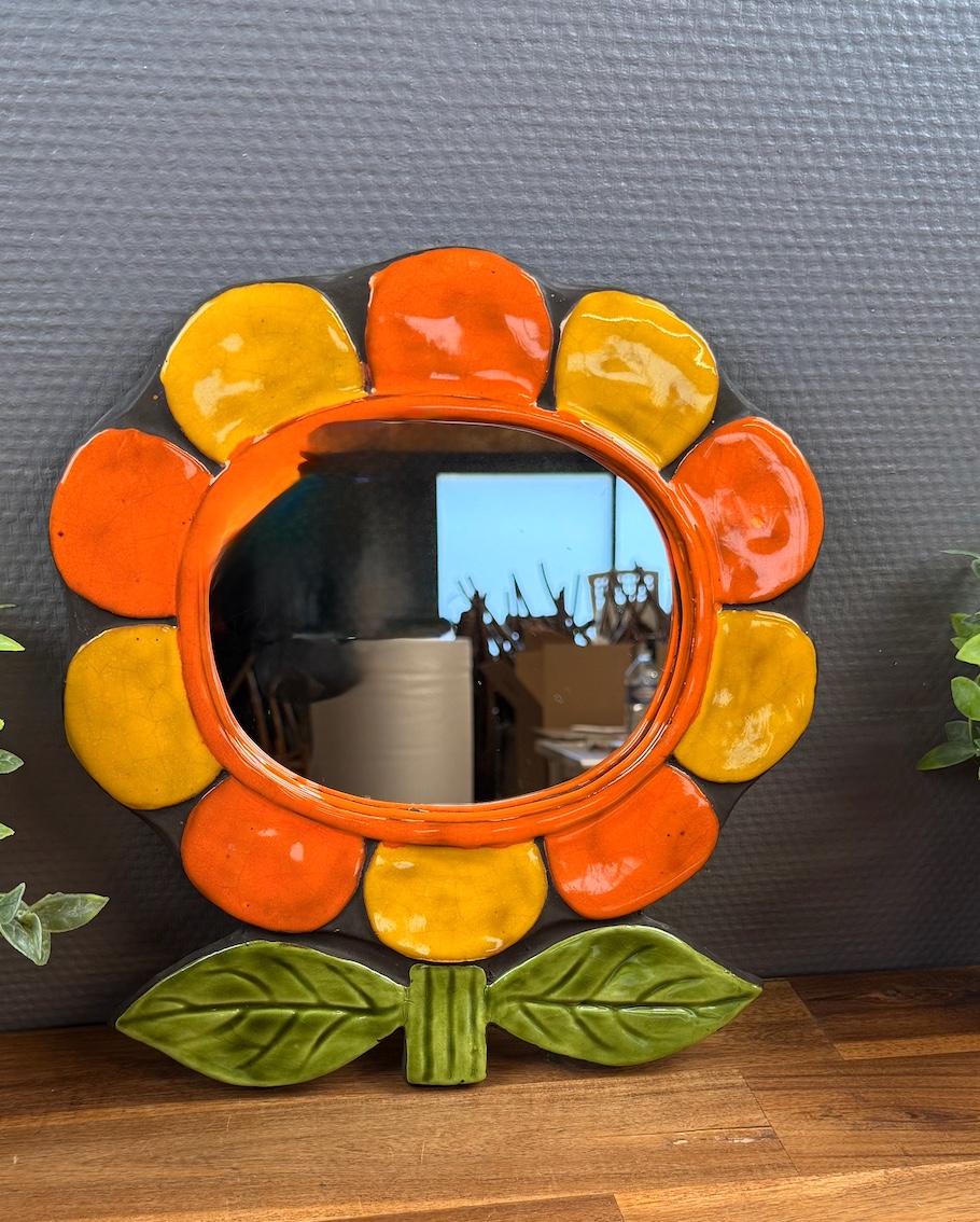 Miroir Fleur Céramique Mithé Espelt Vintage Années 60/70