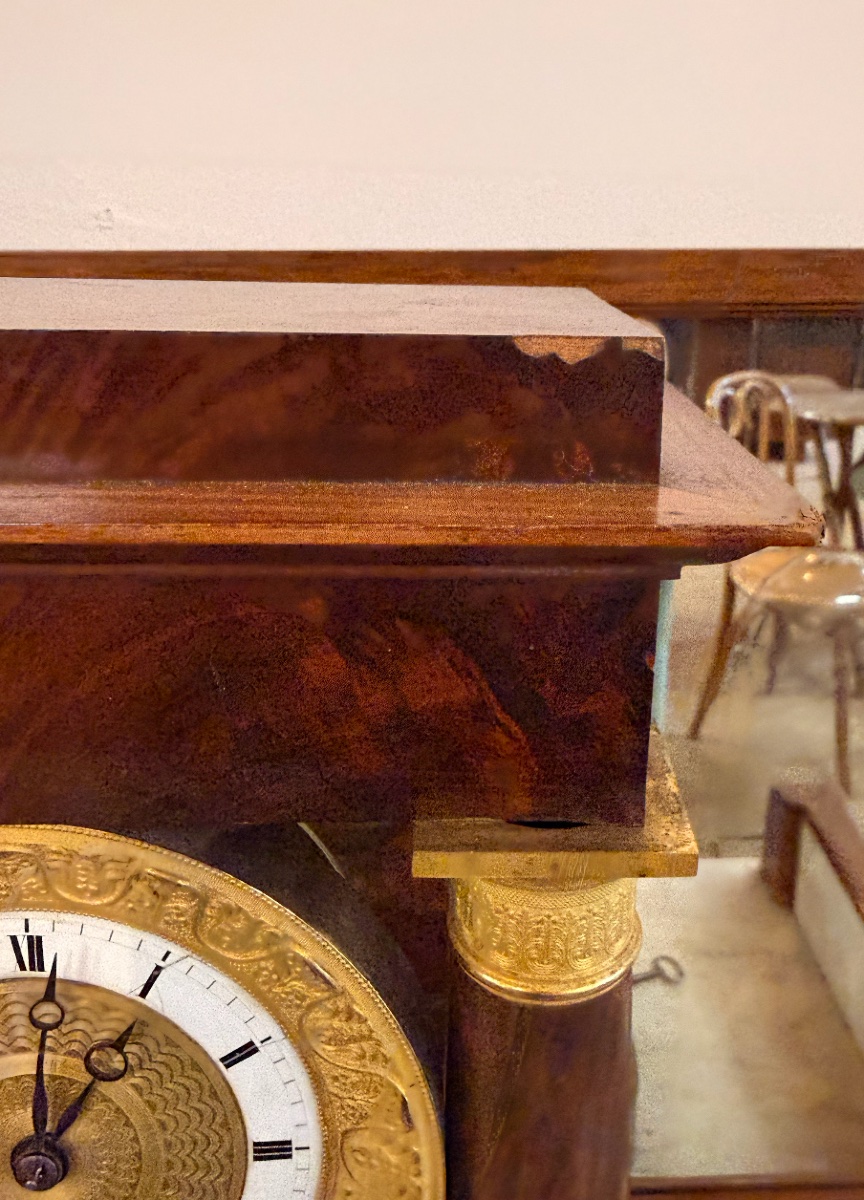 Empire Style Portico Clock In Mahogany And Gilt Bronze Under Globe-photo-4