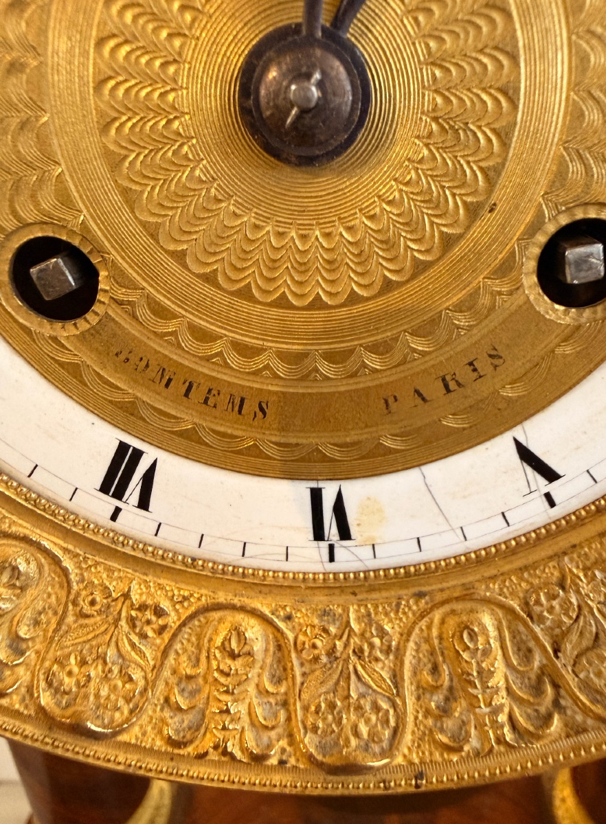 Empire Style Portico Clock In Mahogany And Gilt Bronze Under Globe-photo-8