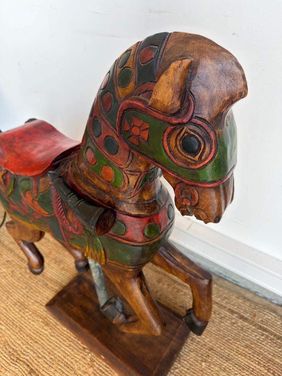 Decorative Horse In Polychrome Carved Wood-photo-2