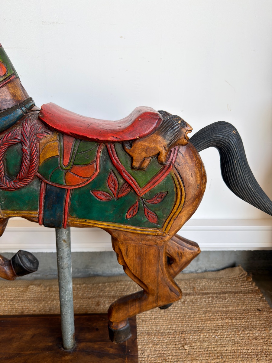 Decorative Horse In Polychrome Carved Wood-photo-3