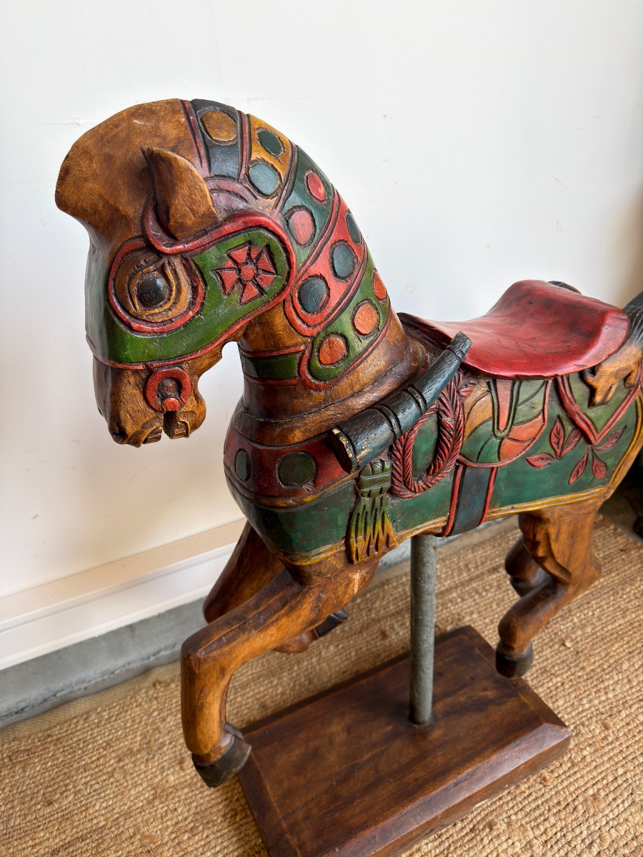 Decorative Horse In Polychrome Carved Wood-photo-4