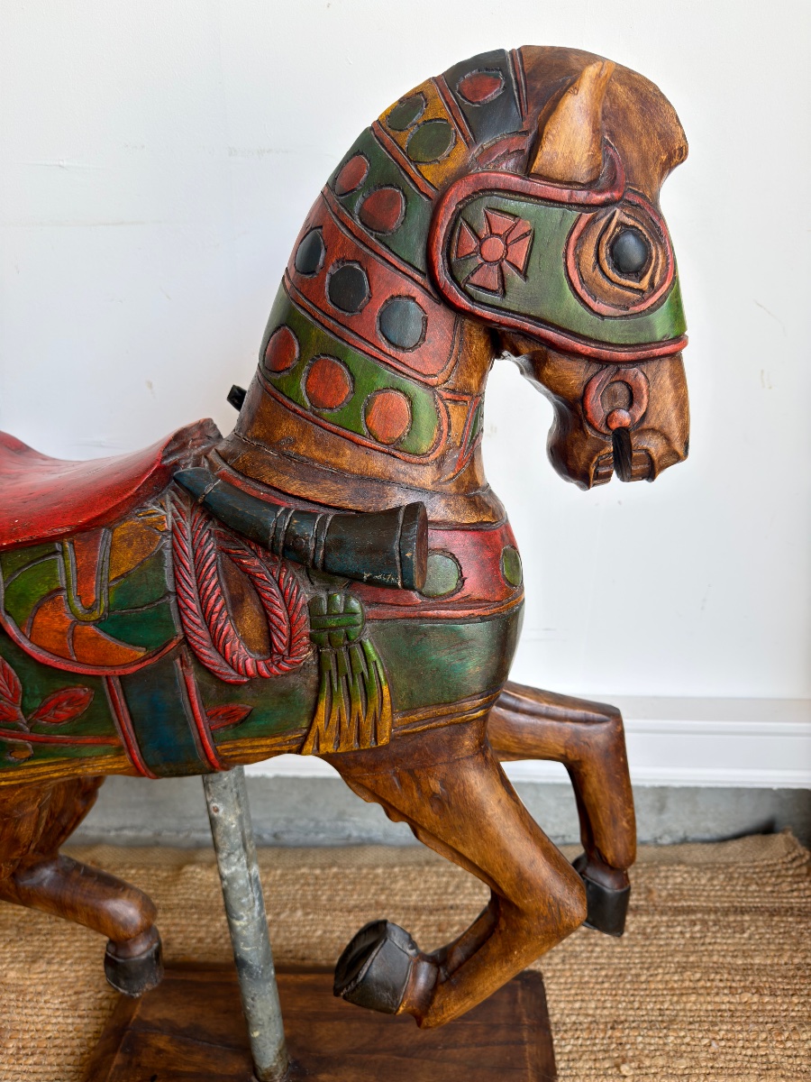 Decorative Horse In Polychrome Carved Wood-photo-4