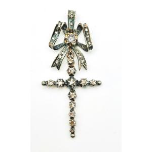 Antique Marie-antoinette Cross Gold Silver And Diamonds
