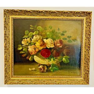 Oil On Canvas Still Life By G. Lamy (19th-20th Century)