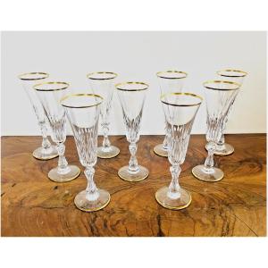 Lot de 9 flûtes à champagne en cristal Saint-Louis – Modèle Lozère 