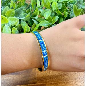 Hermès Bangle Bracelet In Blue Enamel And Gold-tone Metal 