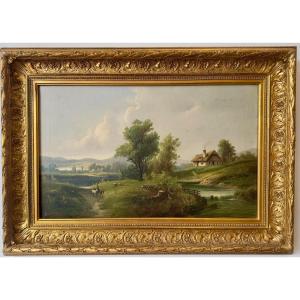 Oil On Canvas By Frederick Airy, 19th Century – Rural Landscape