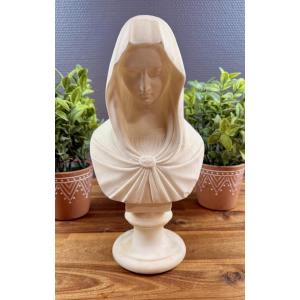 Marble Bust Of The Virgin Signed Gp – Guglielmo Pugi (19th Century)