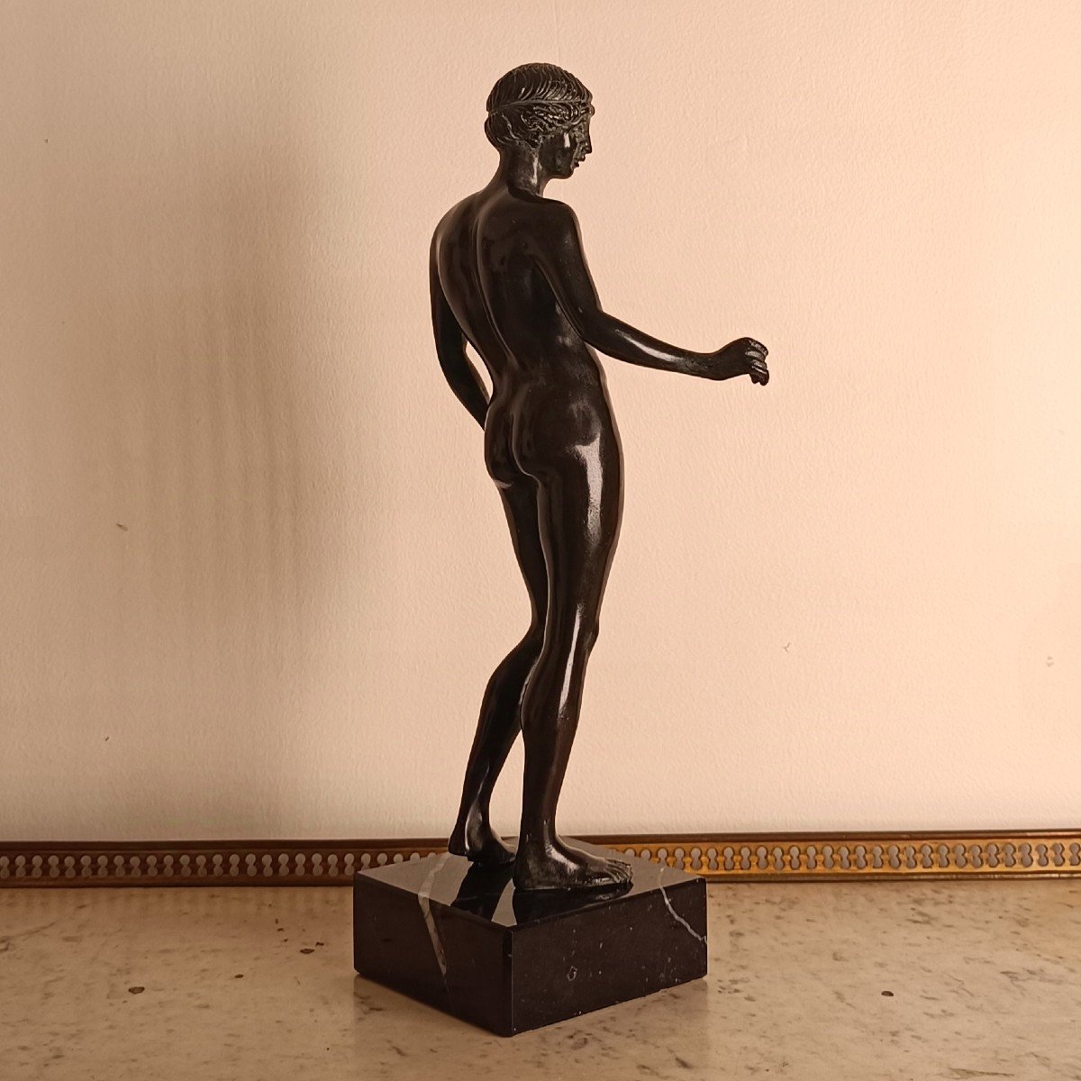 Souvenir Of The Grand Tour, Standing Ephebe, Swaying Hips, After Antique, Patinated Bronze-photo-2