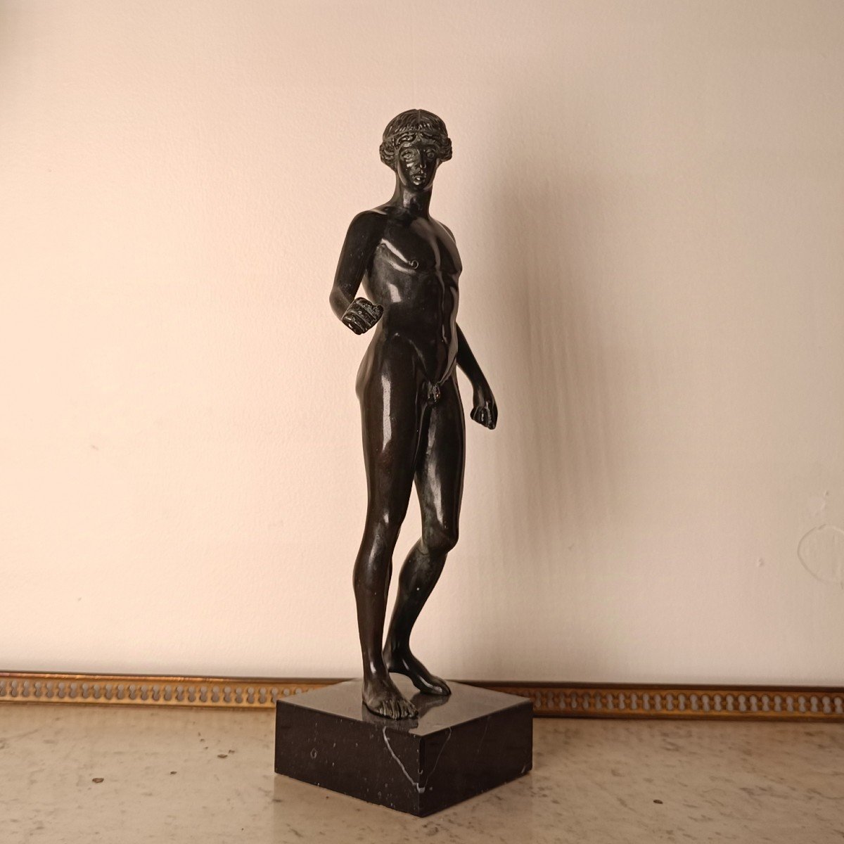 Souvenir Of The Grand Tour, Standing Ephebe, Swaying Hips, After Antique, Patinated Bronze