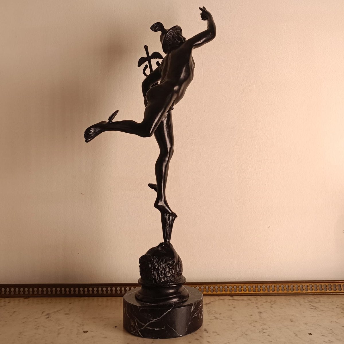 Souvenir Du Grand Tour, Giambologna, D’après, Mercure Volant Sur Base En Marbre-photo-2