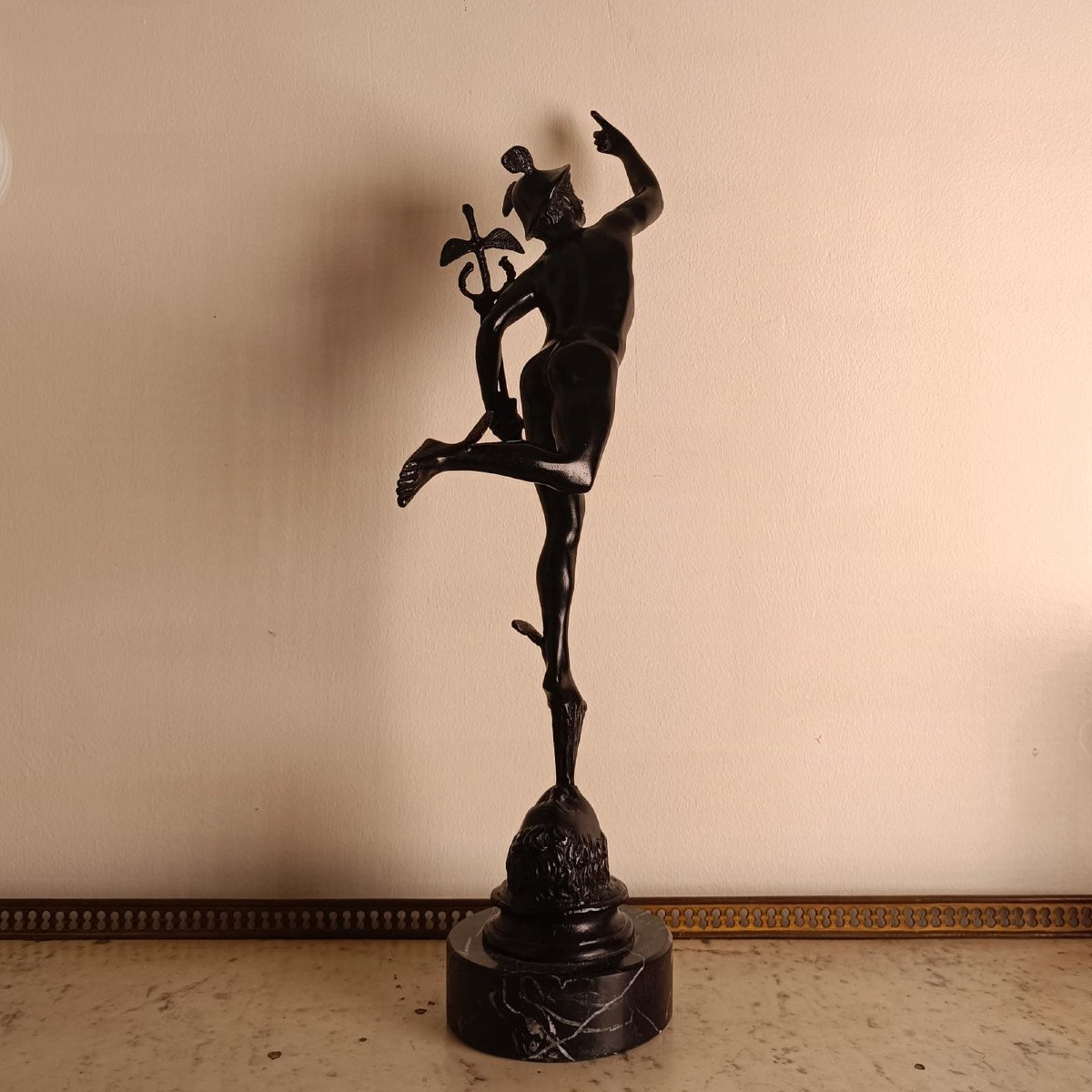 Souvenir Du Grand Tour, Giambologna, D’après, Mercure Volant Sur Base En Marbre-photo-3