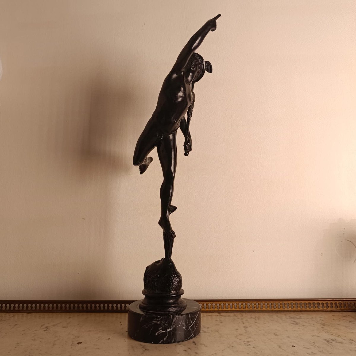 Souvenir Du Grand Tour, Giambologna, D’après, Mercure Volant Sur Base En Marbre-photo-4