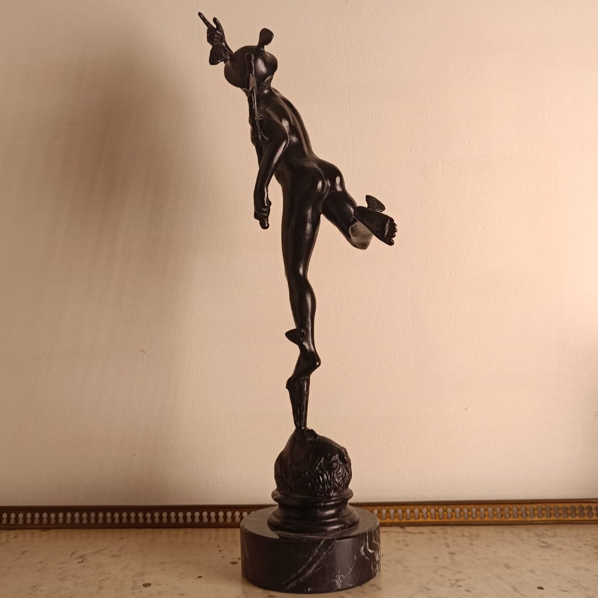 Souvenir Du Grand Tour, Giambologna, D’après, Mercure Volant Sur Base En Marbre-photo-1
