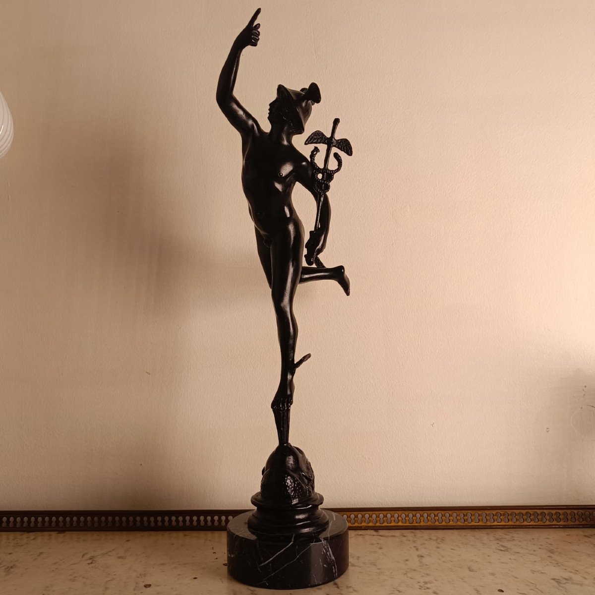 Souvenir Du Grand Tour, Giambologna, D’après, Mercure Volant Sur Base En Marbre-photo-2