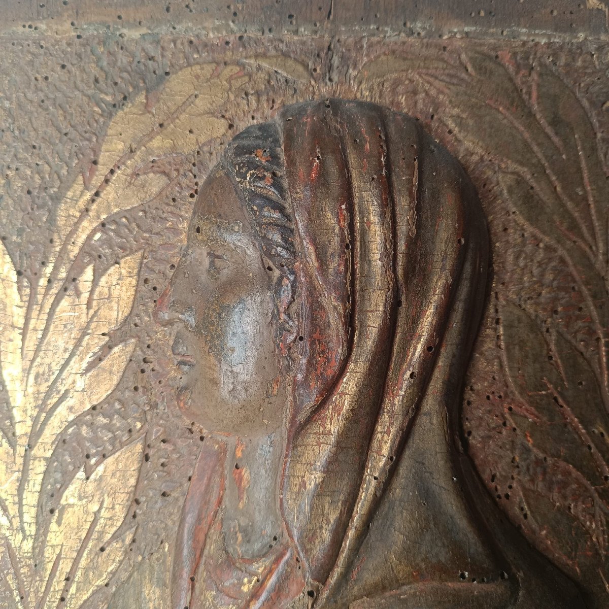 Spain, 17th Century, Altar Element Representing The Virgin In Profile-photo-1