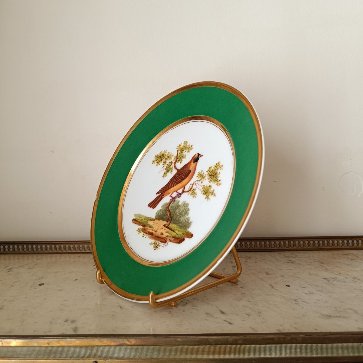 Paris, Darte Frères Factory, Empire Period, Plate With Ornithological Decoration-photo-2