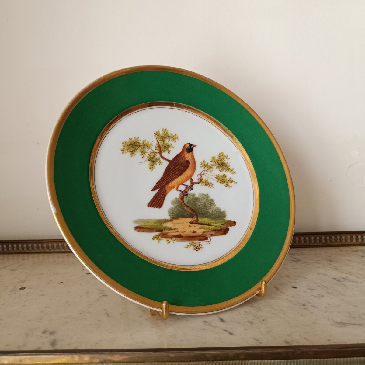 Paris, Darte Frères Factory, Empire Period, Plate With Ornithological Decoration-photo-3