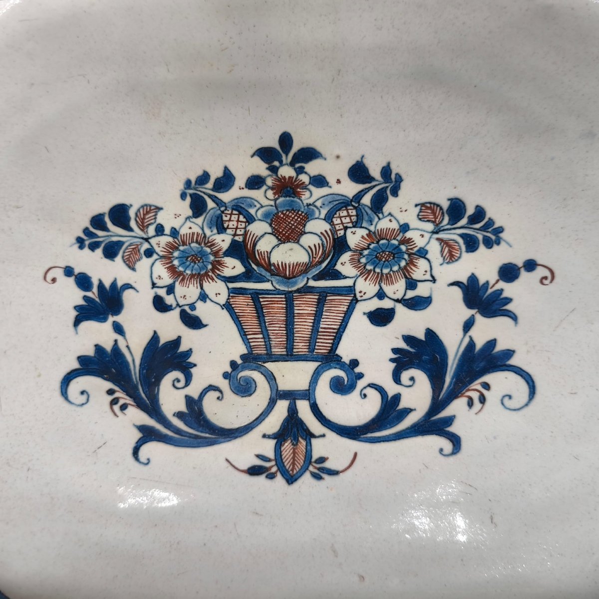 Rouen, 18th Century, Octagonal Basket With Blue And Red Decoration-photo-3