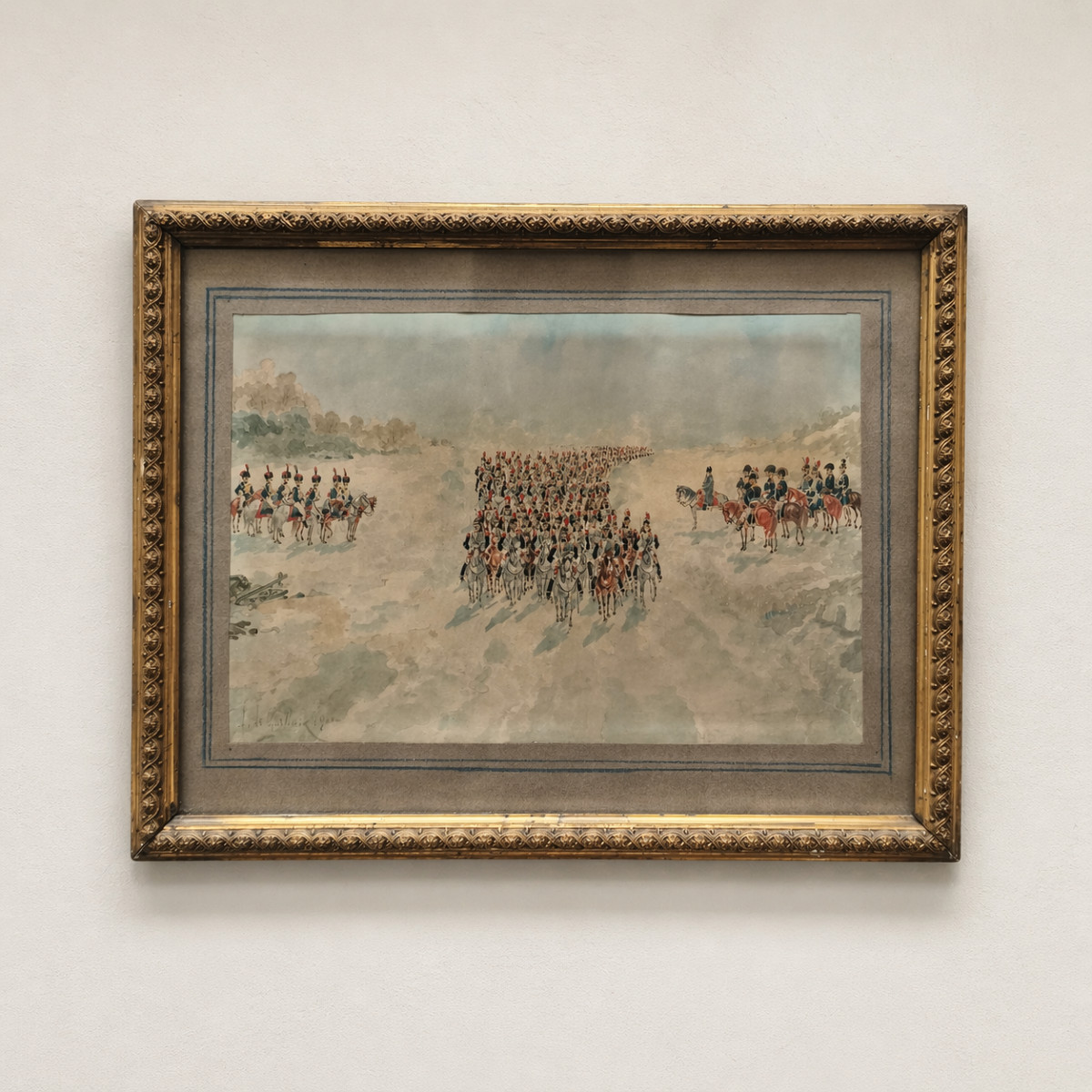 Henri Lafarge de Gaillard, aquarelle, scène de revue napoléonienne, 1900