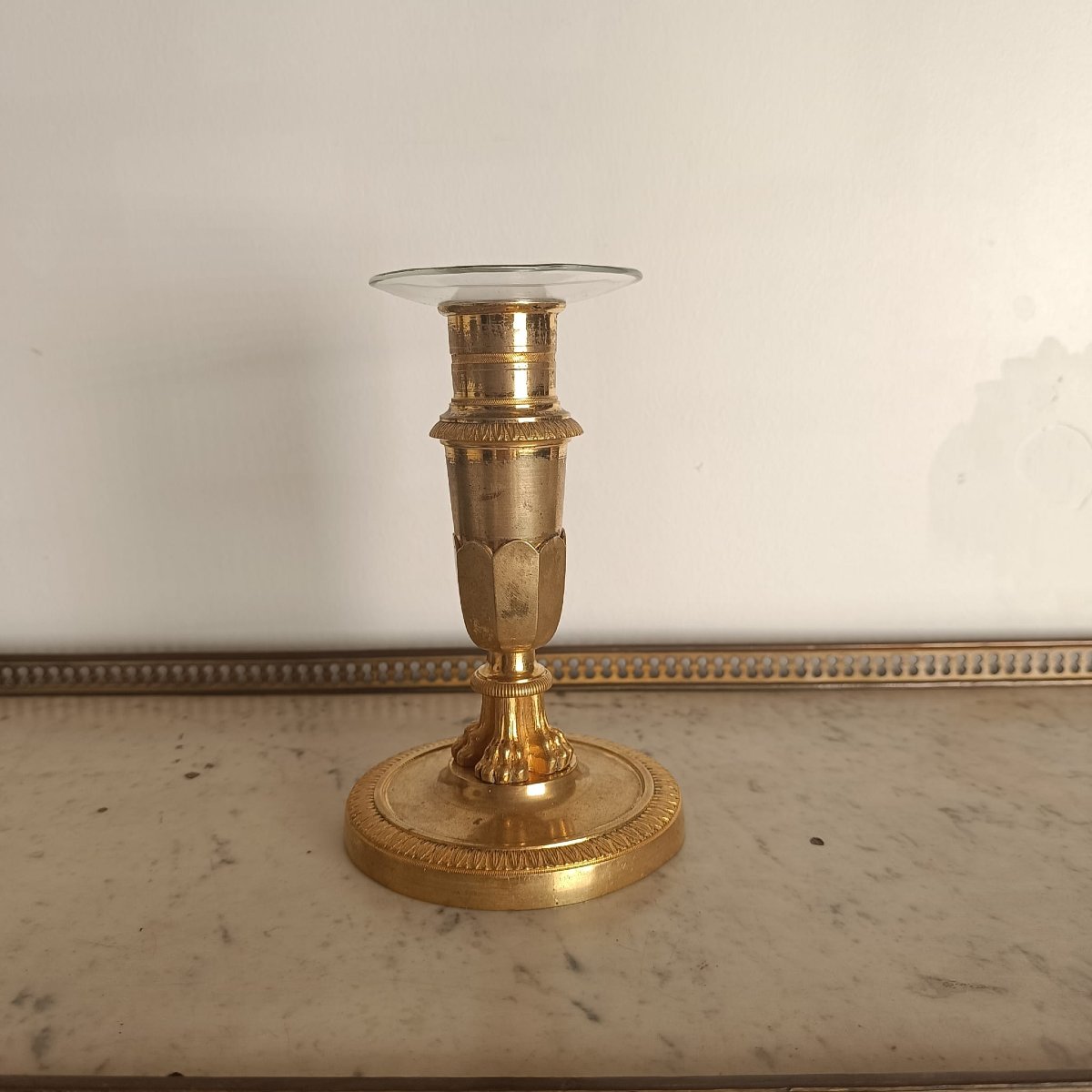 Empire-era Candleholder Or Torch, Gilded Bronze -photo-2