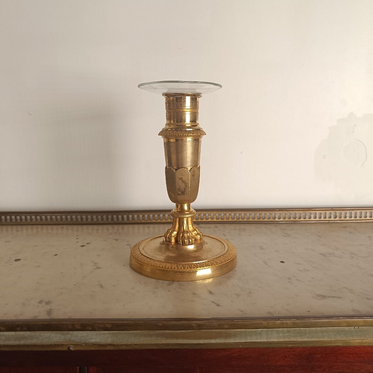 Empire-era Candleholder Or Torch, Gilded Bronze -photo-3