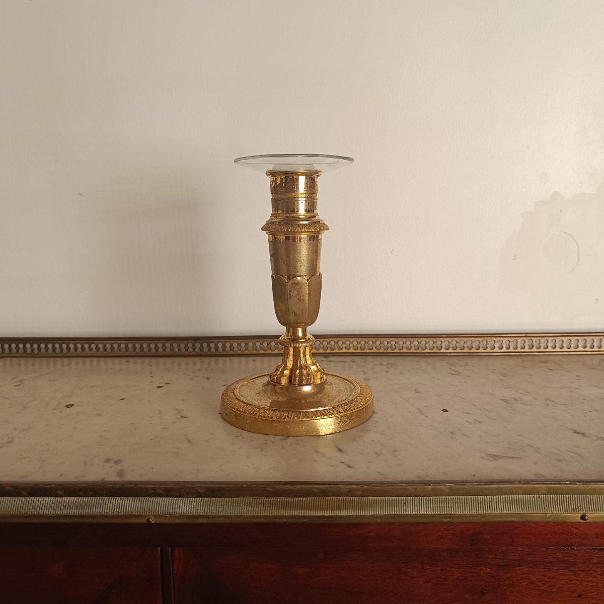 Empire-era Candleholder Or Torch, Gilded Bronze -photo-2