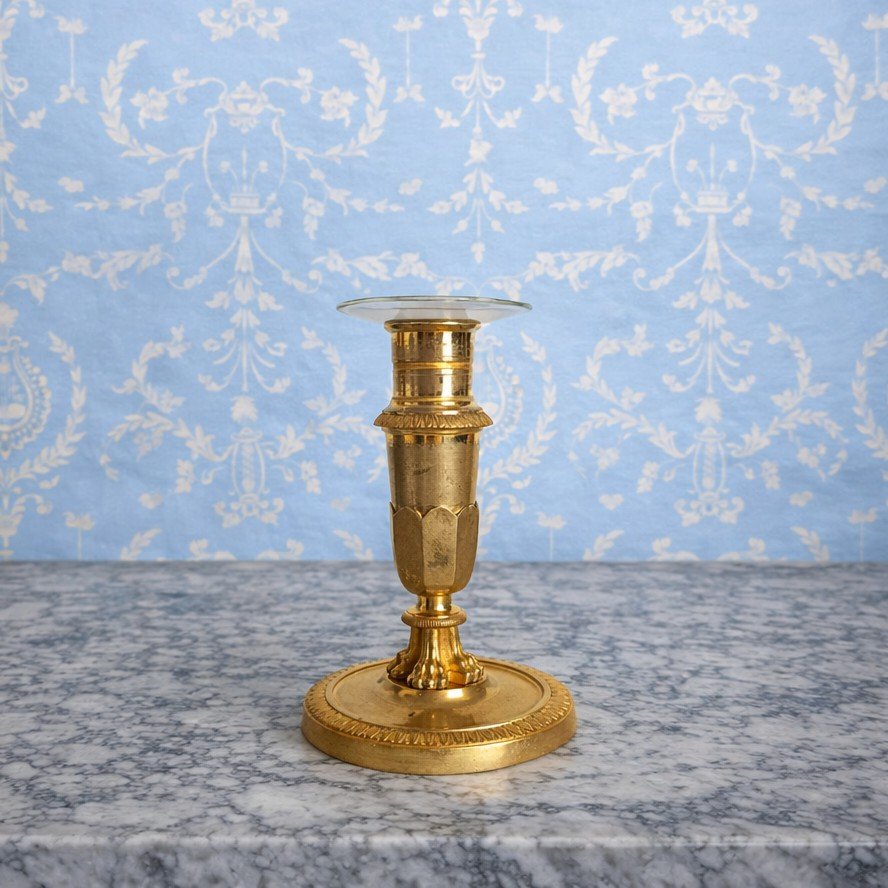 Empire-era Candleholder Or Torch, Gilded Bronze 