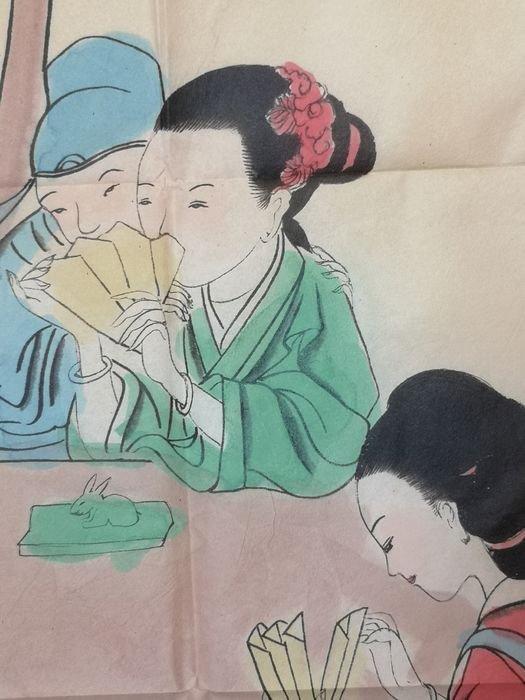 Painting On Silk With Geisha Decor - China Early 20th Century-photo-3