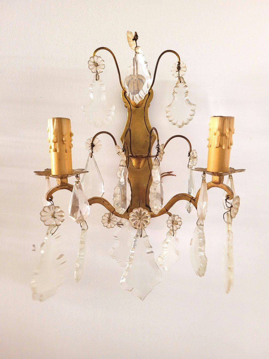 Louis XV Style Wall Lights Gilt Bronze And Pampilles-photo-4