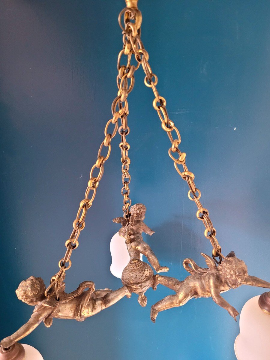 Chandelier Decorated With Putti With Its Two Nineteenth Sconces-photo-5