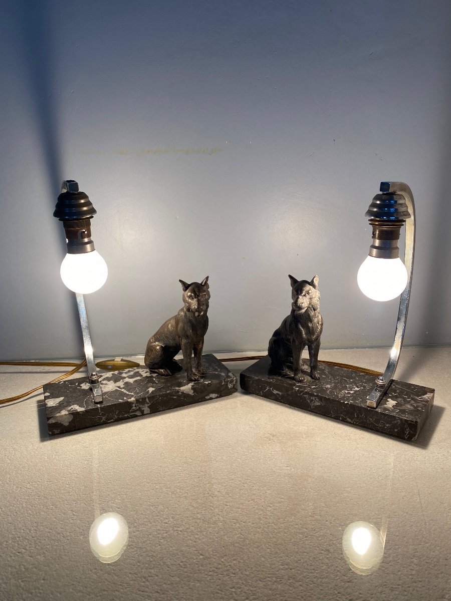 Paire De Lampes Chien