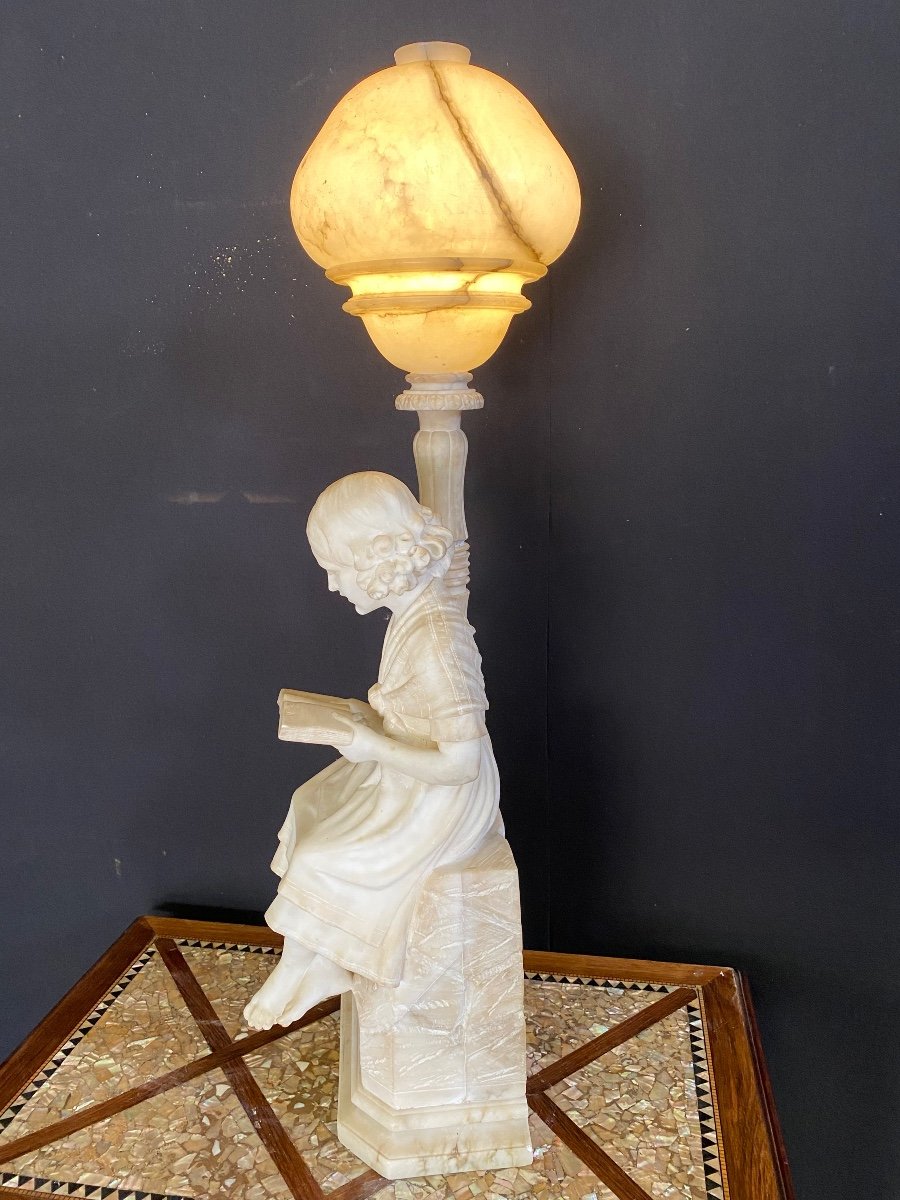 Importante Sculpture Lampe Albâtre -photo-2