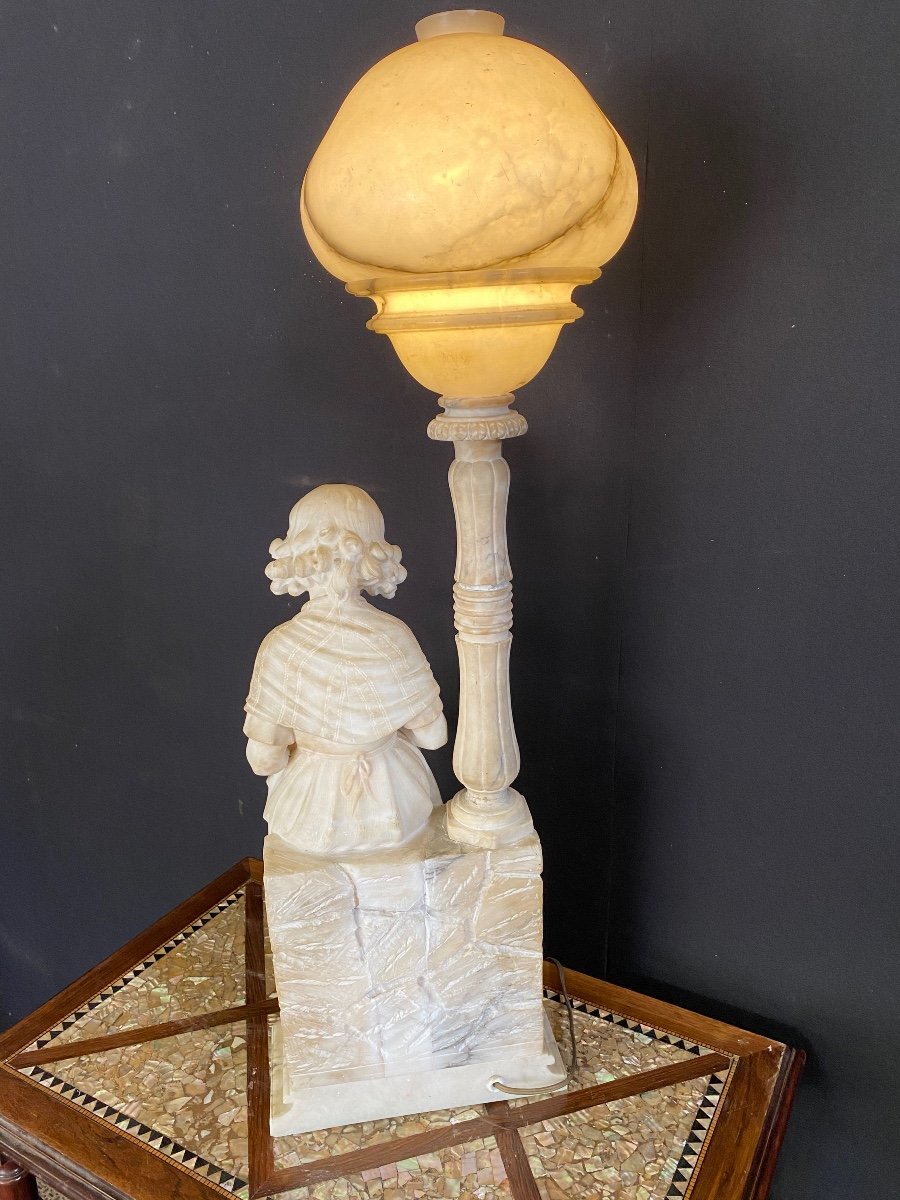Importante Sculpture Lampe Albâtre -photo-3