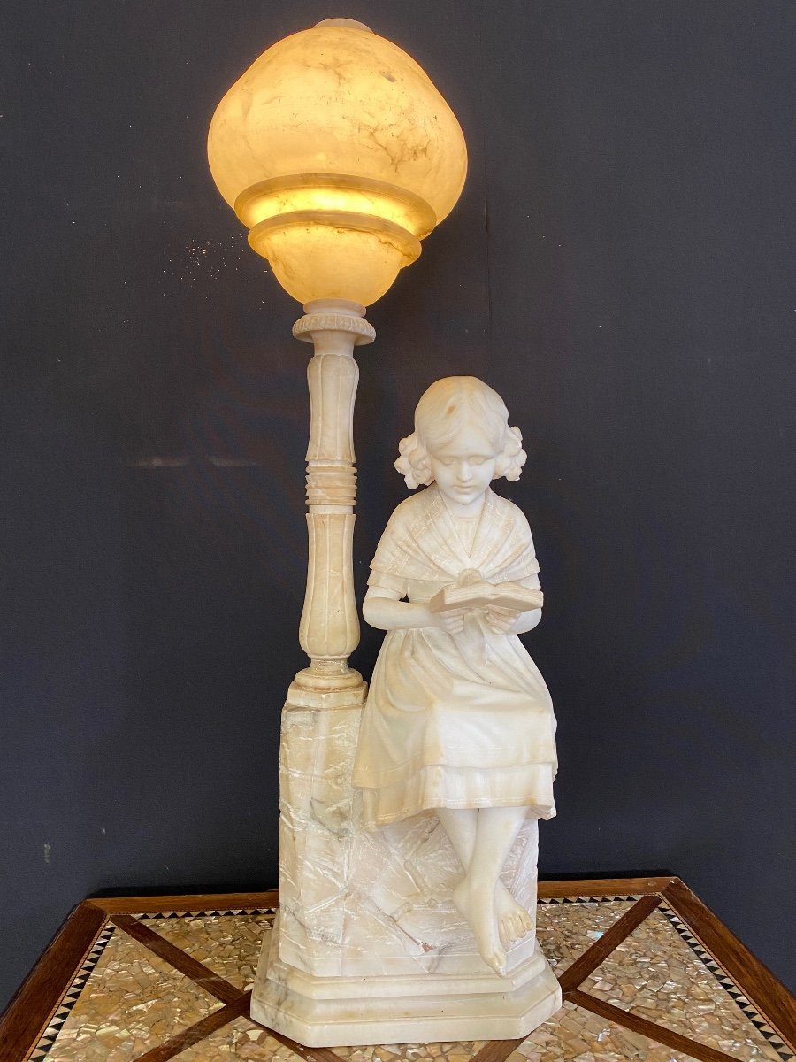 Importante Sculpture Lampe Albâtre 