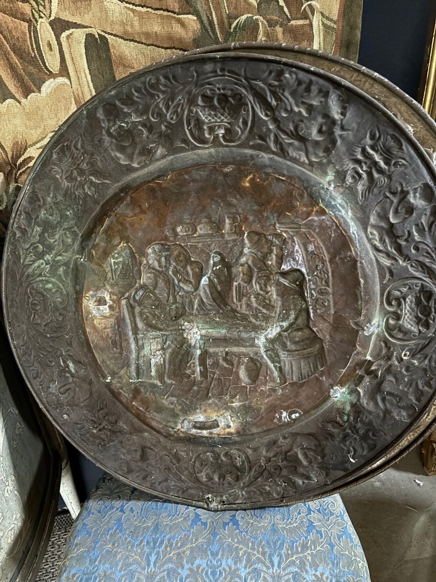 Lot Of 5 Repoussé Copper Dishes From The 19th Century -photo-4