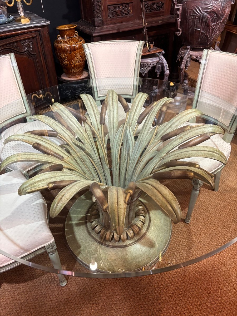Table With Leaves And Reed Rushes With 4 Chairs 