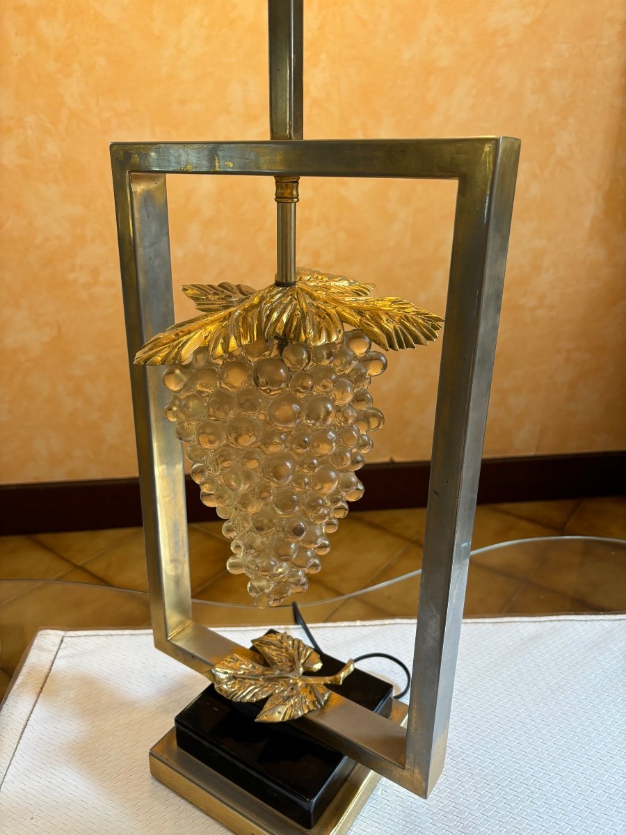 Large Vintage Brass Lamp And Bunch Of Grapes 1970-photo-3